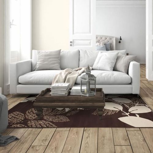 MASSAI - Tapis pour Salon ou Chambre motifs feuilles 160 x 230 cm Marron/Crème