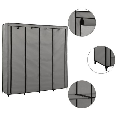Vidaxl Garde-Robe Avec 4 Compartiments Gris 175x45x170 Cm