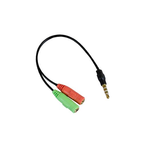 APM - Adaptateur pour casque - mini-téléphone stéréo 3,5 mm 4 pôles mâle pour jack mini mono, mini jack stéréo femelle - 14 cm - noir