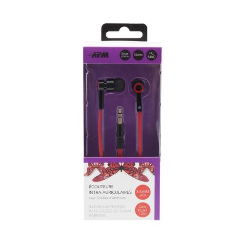 ECOUTEURS INTRA-AURICULAIRES CABLE PLAT ROUGE