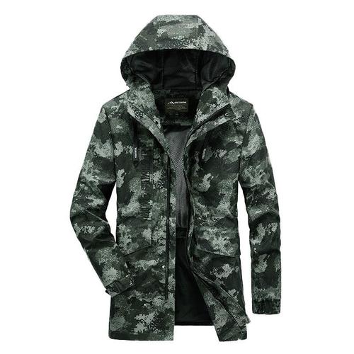 Trench Coat Camouflage Homme Mi Longue À Capuche Veste Zippee Fashion Pour Printemps Et Automne