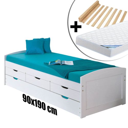 Sydney - Pack Lit À Tiroirs 90x190 + 1 Matelas Ibiza