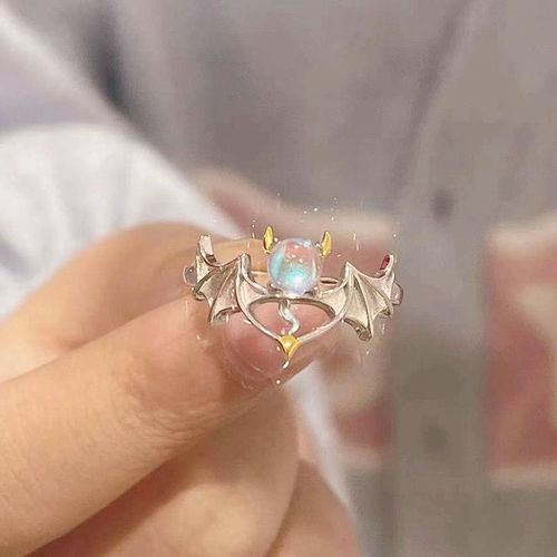 Bagues De Couple Avec Ailes D'ange Et De Démon Romantiques Pour Femmes, Anneau Avec Pierre De Lune Ajustable, Doigt D'ouverture, Bijoux De Fête