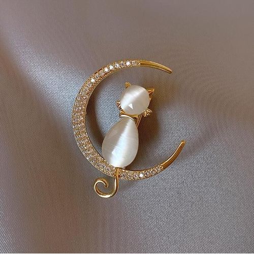 Broche Élégante En Strass Opale, Pierre Lune Chat, Pour Femmes, Mignon Chaton Animal Cristal Corsage Broches Vêtements Accessoires Cadeau