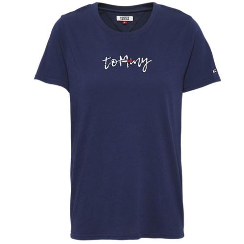 T Shirt Tommy Jeans Flag On Script Tee Femme Bleu