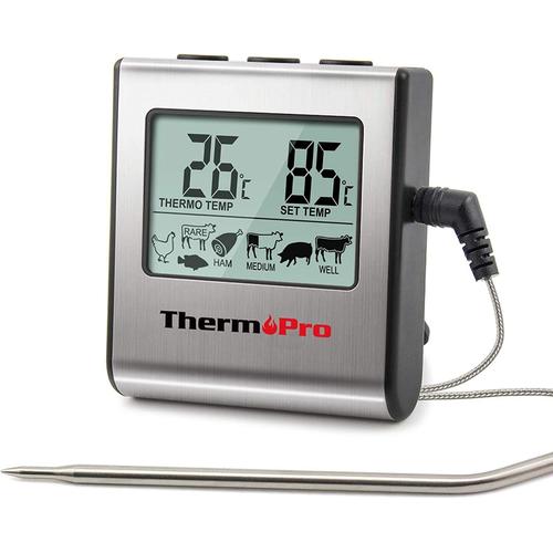 Tp16 Thermom¿¿tre De Cuisson Pour Viande Num¿¿rique Avec Large ¿¿cran Lcd Pour Fumoir Four Cuisine Friandises Barbecue Grill Thermom¿¿tre Avec Miniteur Et Sonde De Temp¿¿ratures En Acier Inoxydable