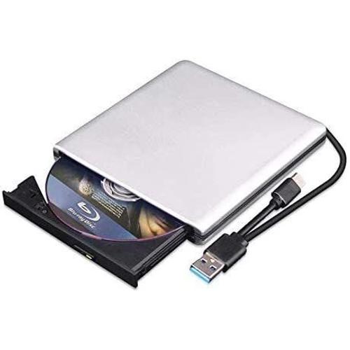 Lecteur DVD Blu Ray externe Lecteur CD DVD Blu Ray 3D, USB 3.0 et Type-C Lecteur Blu-ray portable optique mince