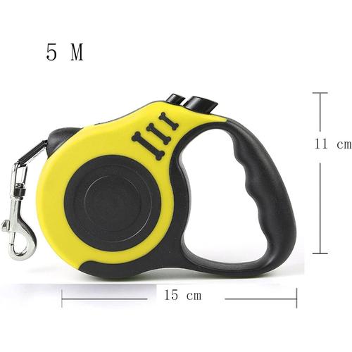 Laisse R¿¿Tractable Pour Chien, Laisse T¿¿Lescopique Automatique Nylon Pour Animaux De Compagnie Tracteur Pour Chats Petits Et Moyens, 360 ¡Ã Sans Enchev¿ºtrement, Jaune Extensible De 5 M