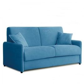 Canapé Convertible Express 140 Cm Gemma Matelas 16 Cm Tissu Bleu Passepoil Blanc