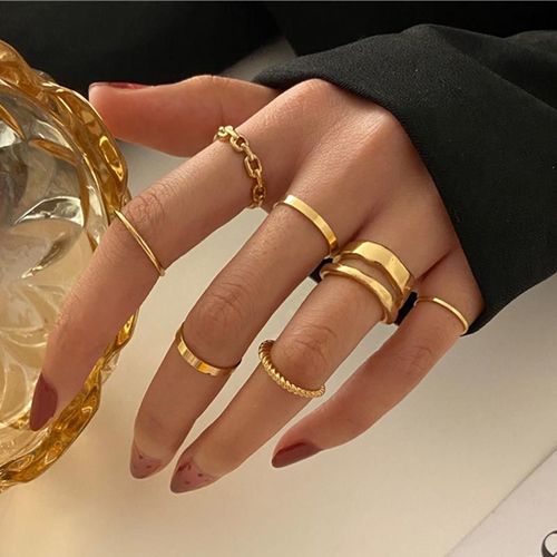 Ensemble D'anneaux De Documents En Or Perle Pour Femmes, Matiques Papillon Vintage, Bague Coeur Géométrique, Bijoux Évidés, Accessoires Chimkpop
