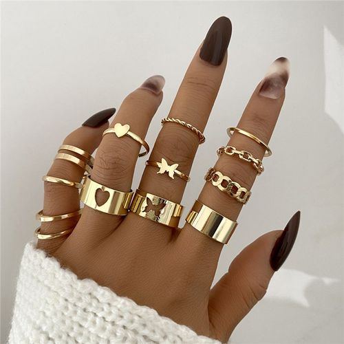 Ensemble D'anneaux De Documents En Or Perle Pour Femmes, Matiques Papillon Vintage, Bague Coeur Géométrique, Bijoux Évidés, Accessoires Chimkpop
