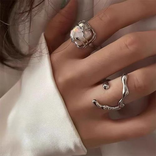 Bagues De Couple Avec Ailes D'ange Et De Démon Romantiques Pour Femmes, Anneau Avec Pierre De Lune Ajustable, Doigt D'ouverture, Bijoux De Fête
