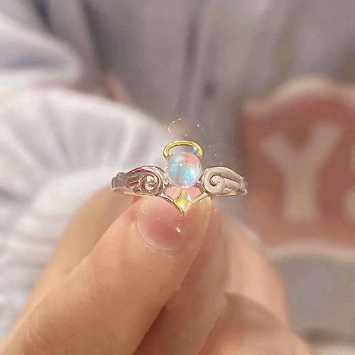 Bagues De Couple Avec Ailes D'ange Et De Démon Romantiques Pour Femmes, Anneau Avec Pierre De Lune Ajustable, Doigt D'ouverture, Bijoux De Fête