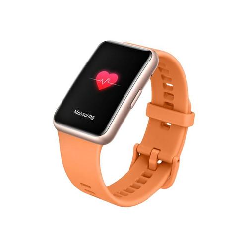 Huawei Watch Fit - Rose Or - Montre Intelligente Avec Bracelet - Silicone - Orange Cantaloup - Taille Du Poignet : 130-210 Mm - Affichage 1.64" - 4 Go - Bluetooth - 21 G