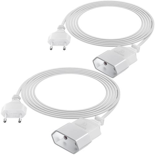 Rallonge 1m 2 Packs, Câble d'alimentation Rallonge Plate, Câble d'alimentation Mince 2 pôles 250V Type-C Euro mâle vers Type-C Euro Femelle TV Ordinateur Moniteur Beamer Lampe Electroménager, Blanc