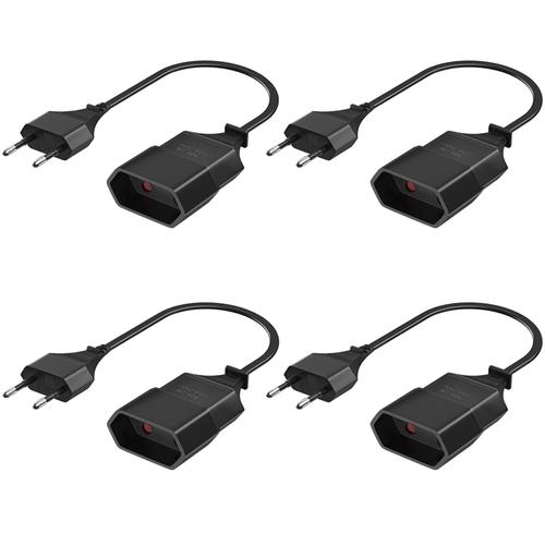 Lot de 4 rallonges EU, EU Plug, Adaptateur de Prise 0,2 m avec câble Flexible, 2,5 A/250 V, Prise convertisseur Euro (0,75 mm²) pour Ordinateur, TV, PC, téléphone, Noir