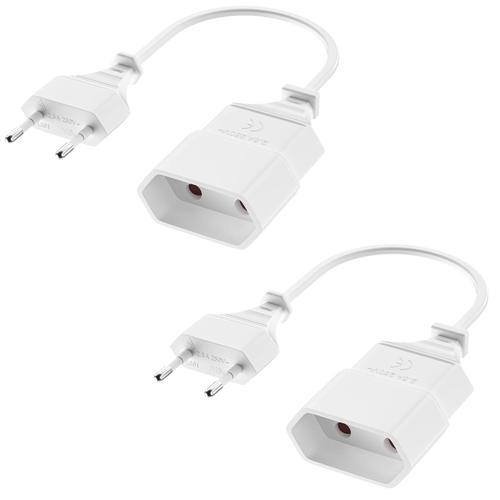 Lot de 2 rallonges EU, EU Plug, Adaptateur de Prise 0,2 m avec câble Flexible, 2,5 A/250 V, Prise convertisseur Euro (0,75 mm²) pour Ordinateur, TV, PC, téléphone, Blanc