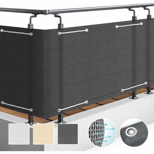 Brise Vue Balcon Extérieur 90x500 Cm Hdpe ¿ Protection Opaque Pour Balcon Terrasse, Résistant À L'eau & Aux Intempéries ¿ Cache Balcon Anthracite Avec Protection Uv, Cordon-Gris Fonce Goodnice