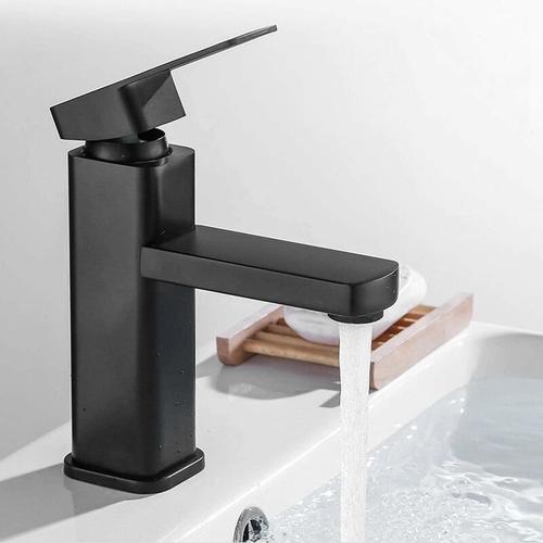 Robinet Salle Bain Noir Mat Modern, Robinet Lavabo Salle de Bain Design Elégant, Mitigeur Lavabo Noir en Laiton, Mitigeur Salle de Bain avec Aérateur Démontable goodnice