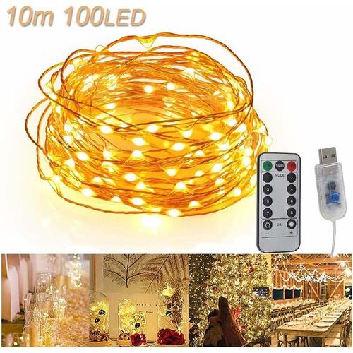 Guirlande Lumineuse Led Usb 10m 100 Led Télécommande Fil De Cuivre Guirlande Lumineuse Étanche Ip65 Lumières Ambiantes Pour Chambres, Décoration De Noël, Mariage, Chambre, Maison, Fête Blanc Chaud Gro Goodnice