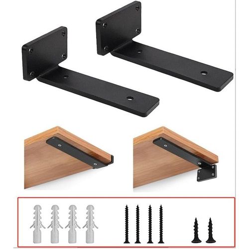 Equerre Etagere Murale, 2pcs 20cm Equerre Charge Lourde Support Équerre Étagère Noirs Support Etagere Murale Métal Très Résistants Pour Montage Mural Goodnice