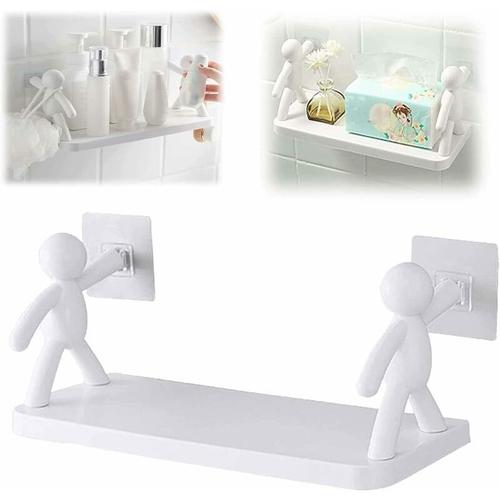 Étagère Cuisine Toilettes, Support Rangement Mural Adhésif non percé, pratique salle bain cuisine, décoration savon, bouteilles bain, bougies, Support Plantes Blanc 33x13.5x14.5cm goodnice