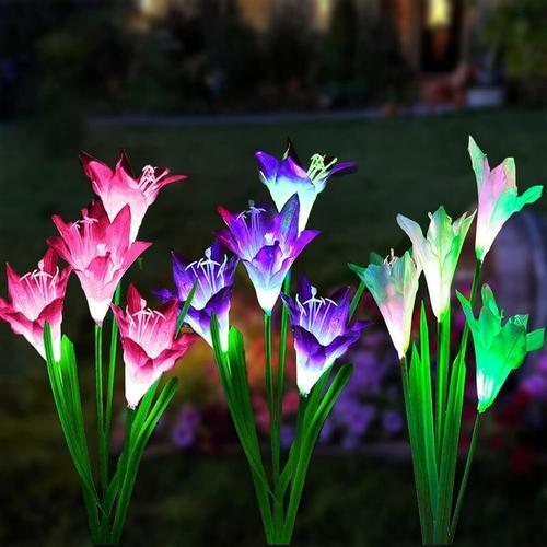 Lot De 3 Lampes Solaires Fleurs De Lys Élégantes - Éclairage Led Pour Jardin Et Terrasse [Classe D'énergie A+] (Blanc & Violet & Rose) Goodnice