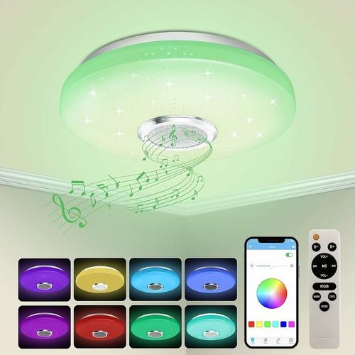 Plafonnier Led 72w Dimmable,Haut-Parleur Bluetooth, Lumière Avec Télécommande/App Contrôle, Changement De Couleur Rgb,Lampe De Plafond Pour Cuisine,Chambre,Salle De Bain,Salon, D'enfants Ø34cm Goodnice