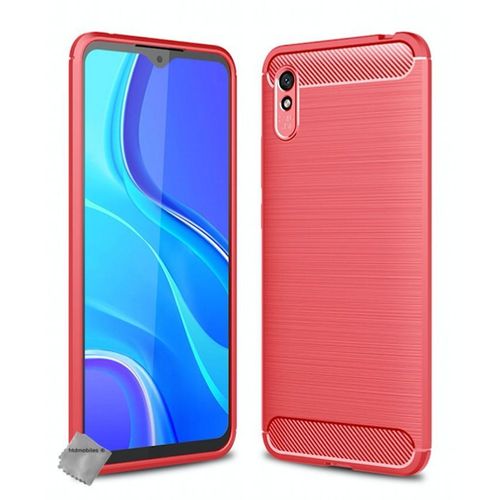 Housse Etui Coque Silicone Gel Carbone Pour Xiaomi Redmi 9a + Verre Trempe - Rouge