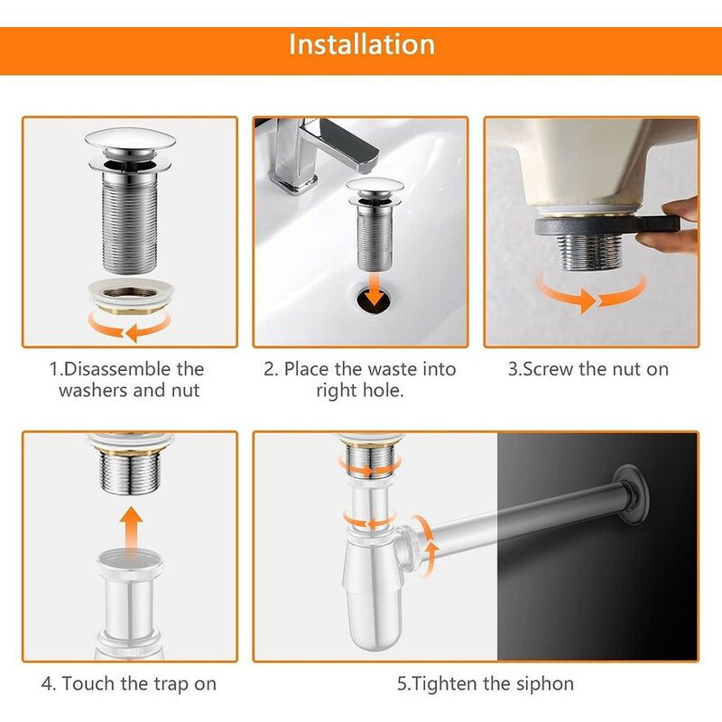G1-1/4 Bouchon Lavabo Inox,Bonde de Lavabo Anti-Odeur Univer... - 5