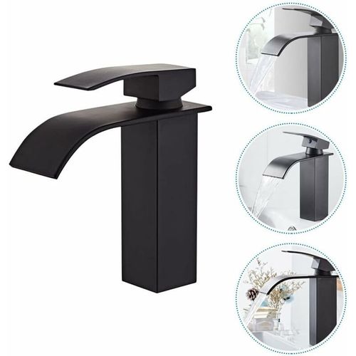 Robinet Salle de Bain et Deux Tuyaux d'Entrée, Robinet Lavabo avec Eau Froide & Chaude Disponible, Design Moderne de Cascade Robinet Lavabo, Conception Durable de Corps de Valve de Cuivre Noir goodnice