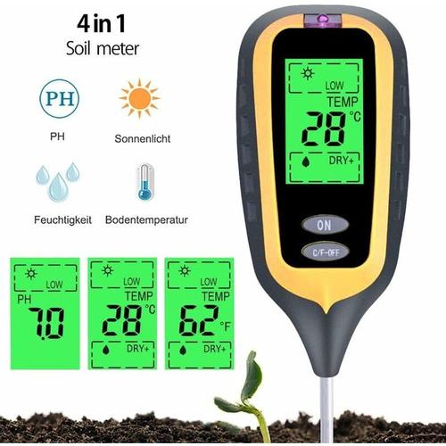 Testeur de Sol pH d'humidité Température Lumineuse 4 en 1 pH Metre de Sol Humidité Testeur Terre Electronique pour Jardin Plantes goodnice