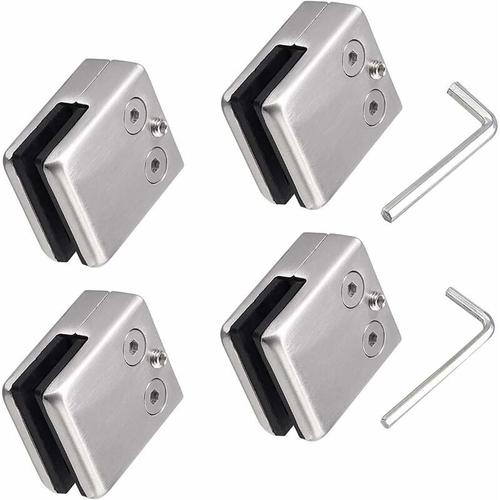 Lot de 4 pinces à verre en acier inoxydable 304 -Support carré pour verre -Support réglable en verre plat pour escalier balustrade - Main courante polie - (carré de 8 à 10 mm) goodnice