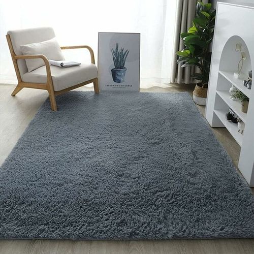 Tapis De Salon Shaggy 160 X 200cm En Peluche Gris Fibre De Polypropylène Souple Tapis Antidérapante Goodnice