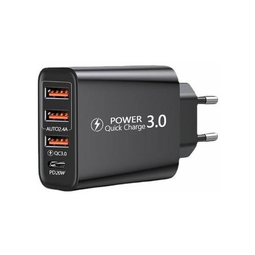 Quick Charge 3.0 Chargeur Secteur USB et Câble USB C,QC 3.0 30W/6A 4 Ports Chargeur Mural Rapide Adaptateur Secteur USB Multiple Universel pour Samsung Galaxy S10/S9/S8 Plus/Note 8,Huawei goodnice