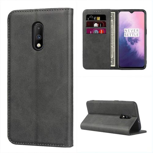 Coque Oneplus 7,Premium Magnétique Flip Portefeuille Étui En Cuir,[3 Fentes Pour Cartes][Fonction De Support][Tpu Antichoc],Housse Etui Pour Oneplus 7 - Noir