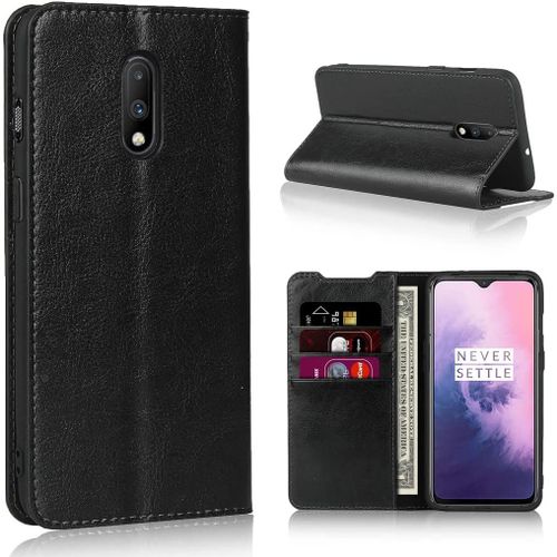 Coque Oneplus 7,Premium Flip Portefeuille Étui En Cuir,[3 Fentes De Carte][Stand Fonction][Tpu Souple Antichoc],Portefeuille Housse Etui Pour Oneplus 7 - Noir