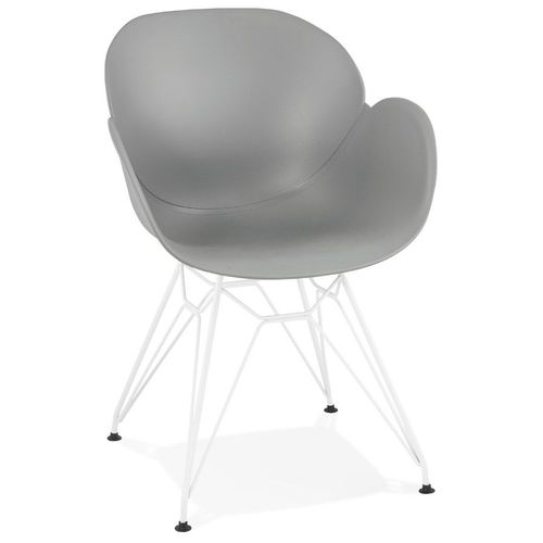 Chaise Moderne 'fidji' Grise Avec Pieds En Métal Blanc