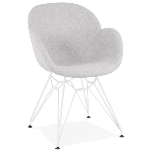 Chaise Moderne 'atol' En Tissu Gris Clair Avec Pieds En Métal Blanc