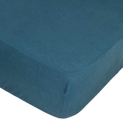 Atmosphera Drap Housse Linah En Lin Lavé Bonnet 30 Cm Bleu Canard