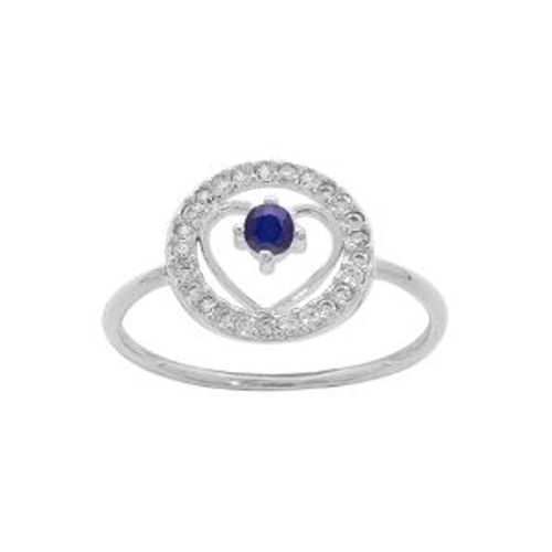 Bague Argent Rhodié Coeur Saphir Véritable Contour