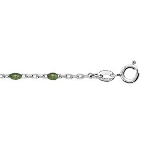 Bracelet Argent Rhodié Olives Résine Verte 15+3cm