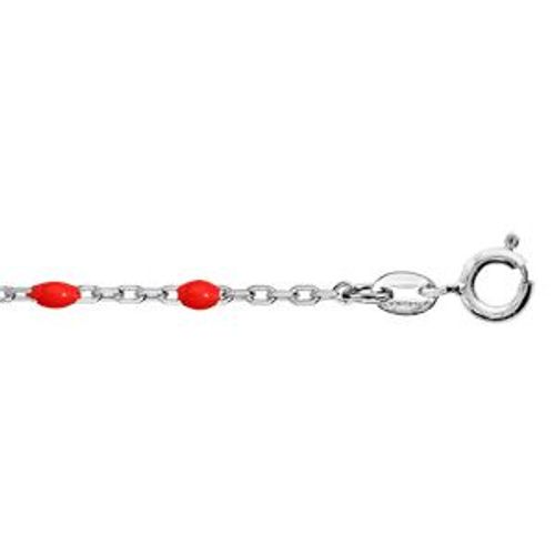 Bracelet Argent Rhodié Olives Résine Rouge 15+3cm