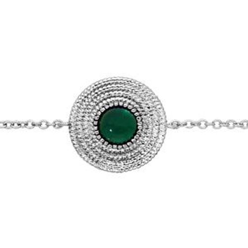 Bracelet Argent Rhodié Motif Rond Pierre Verte 16+2cm