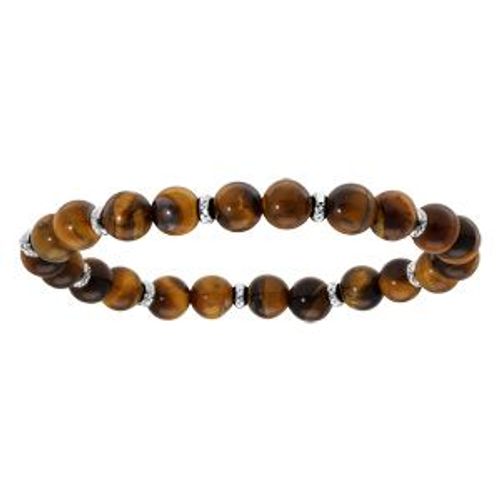Bracelet Extensible Boule Oeil De Tigre Avec Anneaux Diamantés Argent Rhodié