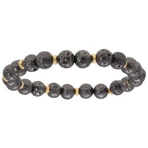 Bracelet Extensible Pierres De Lave Galvanisées Avec Rondelles Argent Et Dorure Jaune