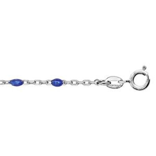 Chaîne Cheville Argent Rhodié Olives Résine Bleu Foncé 23+3cm