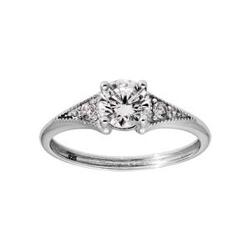 Bague Argent Rhodié Solitaire Oxyde Blanc Serti 4 Griffes