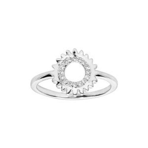 Bague Argent Rhodié Soleil Oxydes Blancs Sertis