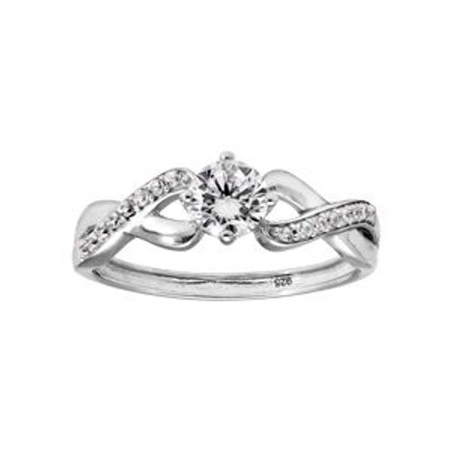 Bague Argent Rhodié Croisée Solitaire Oxyde Blanc Serti 4 Griffes
